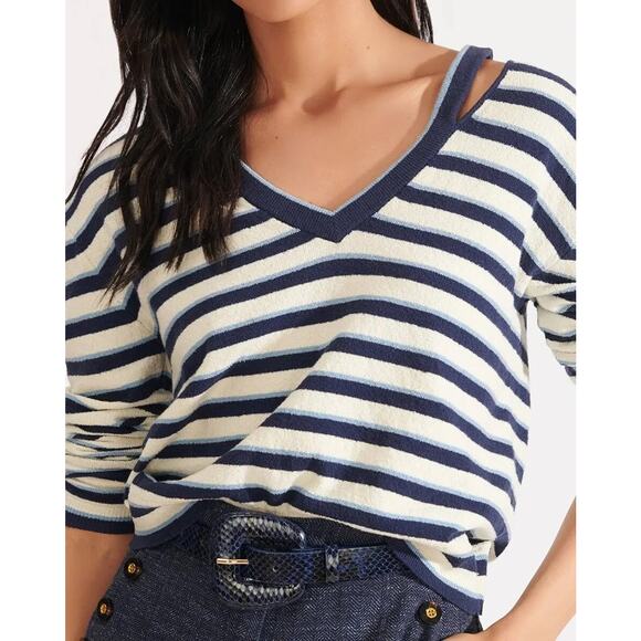 *Damaged* Veronica Beard Herbie Slit Neck Striped V-Neck Sweater Medium Flawed* - Picture 5 of 16